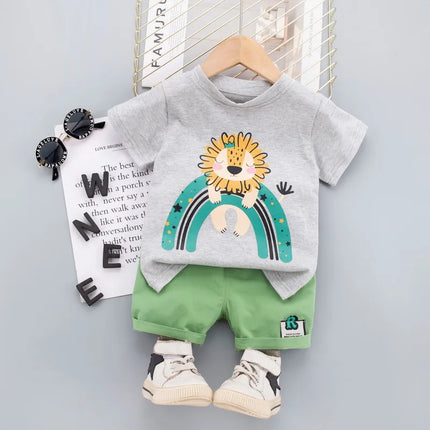 Jongens Zomerset | Leeuwenprint | Korte Mouwen | Luchtige Broek | Duurzaam Katoen | Elastisch | Kinderen | Comfort | Ademend | Uitstapjes | Actief | Zomeroutfit | Gemakkelijk Te Wassen