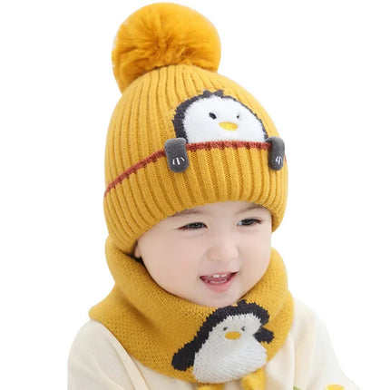 Pingvin Design Kinderset | Muts en Sjaal Baby | Warme Unisex Accessoires | One-Size | Zachte Polyester