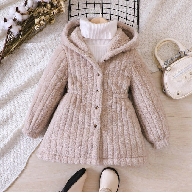 Kinder Winterjas Meisjes | Fleecevoering Warm | Winddicht Fab | Broderie Details | Khaki | Comfort Passform | Praktische Rits | Polyester | Geschikt voor School & Speelplaats | Maat 90-130