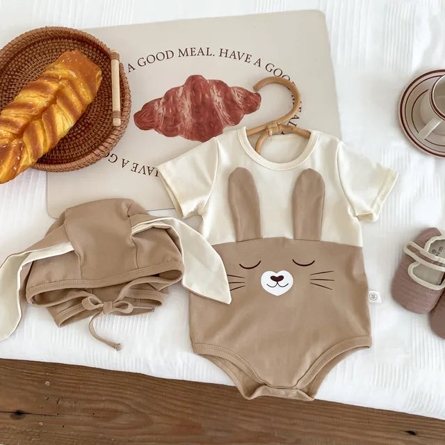 Babykleding | Zachte babydragt | 100% Katoen | Ademend en huidvriendelijk | Met capuchon en oor details | Geschikt voor zomer en herfst | Eenvoudig aan- en uit trekken | Diverse maten 0-24 maanden