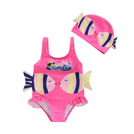 Meisjes Zwempak | Kleurrijk Vissenprint | Ademend Polyester | Inclusief Badmuts | Comfort & Stijl