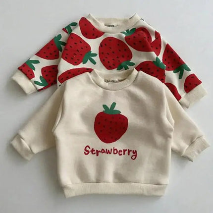 Unisex Kindersweater | Aardbeienprint | 100% Katoen | Voor Jongens en Meisjes | Comfortabele Pasvorm | Geschikt voor Dagelijks en Speciaal Gebruik | Mode voor Baby's en Peuters | Retro Stijl