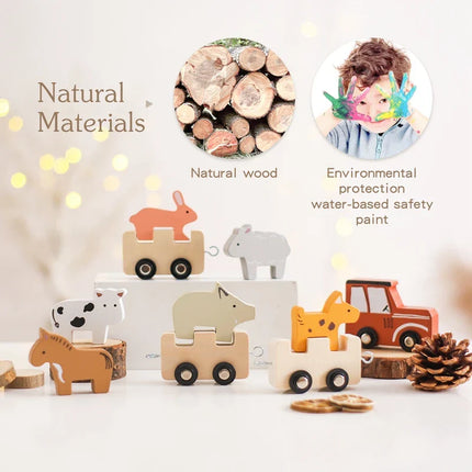 Woodn Houten Trein | Kleurrijke Boerderijdieren | Creatief Treinspel | Geschikt Voor Kleuters | Educatief Speelgoed | Robuust En Veilig | Inclusief Rails & Wagons | Bevordert Motorische Vaardigheden