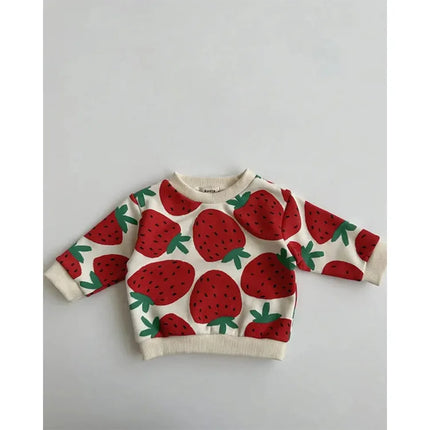 Unisex Kindersweater | Aardbeienprint | 100% Katoen | Voor Jongens en Meisjes | Comfortabele Pasvorm | Geschikt voor Dagelijks en Speciaal Gebruik | Mode voor Baby's en Peuters | Retro Stijl