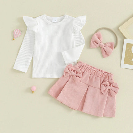 Baby Peuter Kleding Set | Rib Top & Fluwelen Rokje | Inclusief Hoofdband | Zacht & Comfortabel | Meerdere Maten 0-8 Jaar