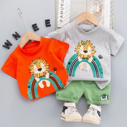 Jongens Zomerset | Leeuwenprint | Korte Mouwen | Luchtige Broek | Duurzaam Katoen | Elastisch | Kinderen | Comfort | Ademend | Uitstapjes | Actief | Zomeroutfit | Gemakkelijk Te Wassen