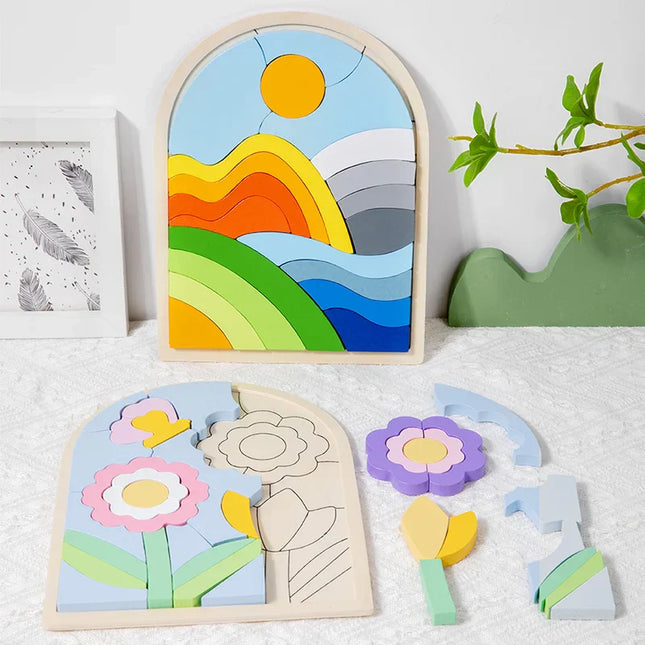 Houten Blokken | Kleurrijke Regenboog | Educatief Spel | Creatief Bouwen | Speelgoed Kinderen