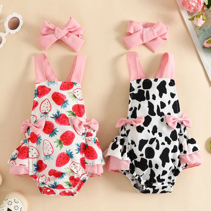 Baby Romper Zomer Babykleding | Ko- en Aardbeienprint | Polyester | Makkelijk Verschoonbaar | 0-18 Maanden | Luchtig & Comfortabel