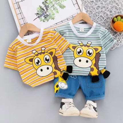 Babyset Girafprint | Zomerspeelgoed | T-shirt + Shorts | Luchtig Katoen | Comfortabele Kleding | Peuteroutfit