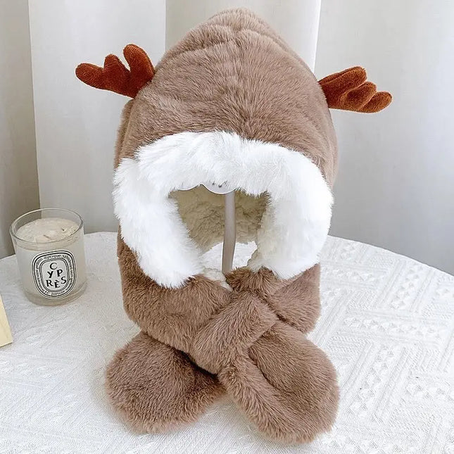 Baby Winteraccessoire | Kinder Hoofdbedekking | Combi Muts en Sjaal | Warme Hertenontwerp | Blauw | Zacht Katoen | Bescherming tegen Kou | Winddicht | Charmant Design | Perfecte Pasvorm | Comfortabel