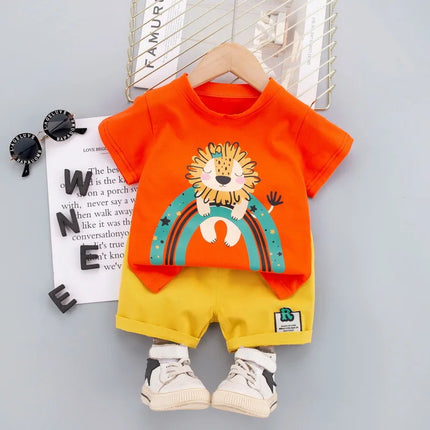 Jongens Zomerset | Leeuwenprint | Korte Mouwen | Luchtige Broek | Duurzaam Katoen | Elastisch | Kinderen | Comfort | Ademend | Uitstapjes | Actief | Zomeroutfit | Gemakkelijk Te Wassen
