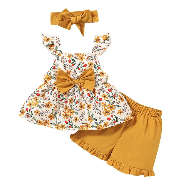 3-delig Zomerset Meisjes | Mouwloos Topje Fluwelen Shorts & Haarband | Comfortabel & Stijlvol | Zacht Polyester | Babykleding | Geschikt voor Zomer & Feestelijke Gelegenheden | Ideaal voor Fotoshoots