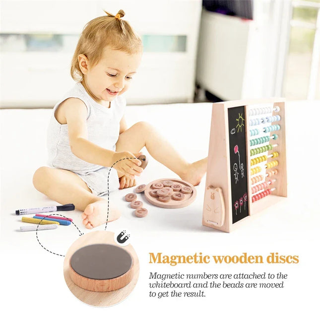 Houten Rekenraam | Educatief Speelgoed | Kleuren en Getallen Leren | Minirekenmachine voor Kinderen | 22x20 cm | Inclusief Krijt | Motorische Ontwikkeling | Langdurige Constructie | Decoratief Kinderkameritem