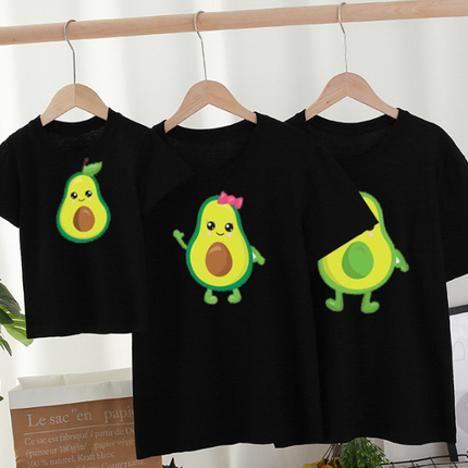 Avocado Familie T-shirt Zwart | Mini Fashion™ | Kinderen Volwassenen | Casual Katoenen Trui | Uitstapjes