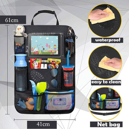 Auto Organizer voor Bumper Bescherming | Rugleuning Organizer Kinderen | Opbergtassen | Snelle Installatie | Duurzaam Materiaal | Universele Pasvorm | Praktische Tablet en Flessenhouder voor Auto's