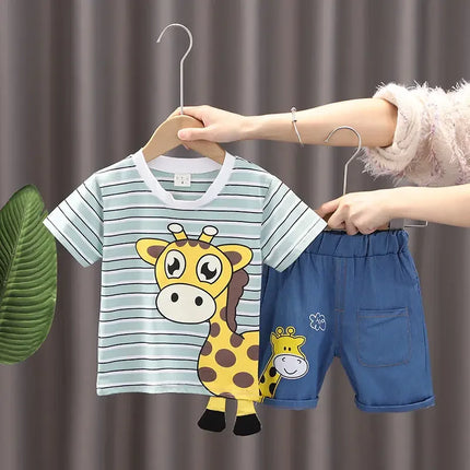 Babyset Girafprint | Zomerspeelgoed | T-shirt + Shorts | Luchtig Katoen | Comfortabele Kleding | Peuteroutfit