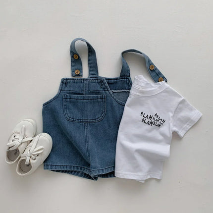 Jongens Denim Outfit Set | Baby Peuter Kleding | Ademend Katoen | Vrije Beweging | Duurzaam & Stijlvol | 2-delig Set met Overal en Shirt | Geschikt voor dagelijks gebruik en speciale gelegenheden