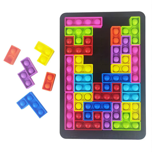 Pop-It Speeltje | Tetris Thema | Stressverlichting Kinderen & Volwassenen | Flexibel Silicone | Creatief Patroonspel
