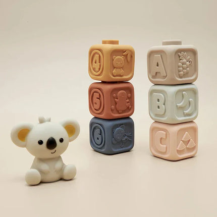 Koala Cubes | Educatief Stapel- en Bijtspeelgoed | Siliconen voor Baby's | Sansestimulatie en Motorische Ontwikkeling | Geschikt voor 0-12 Maanden | Veilig en BPA-vrij | Meerkleurig Sensory Speelgoed